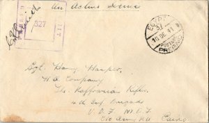Egypt Soldier's Free Mail 1941 Egypt 37, Postage Prepaid South African Army P...