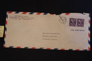 Scott US 807 (pr) on cover (TH perfins) Honolulu to Portsmouth VA (#959)