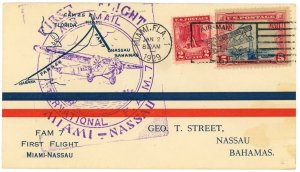 Miami to Nassau Bahamas FAM7 First Airmail Flight 1929 #C11 Beacon 7c Postage US