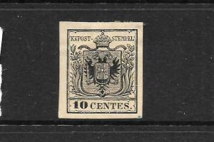 LOMBARDY AND  VENETIA  1850  10c  DEEP BLACK  ARMS  MNG  Sc 3a  SG 2b