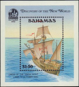 Bahamas #729, Complete Souvenir Sheet Only, 1991, Ships, Never Hinged