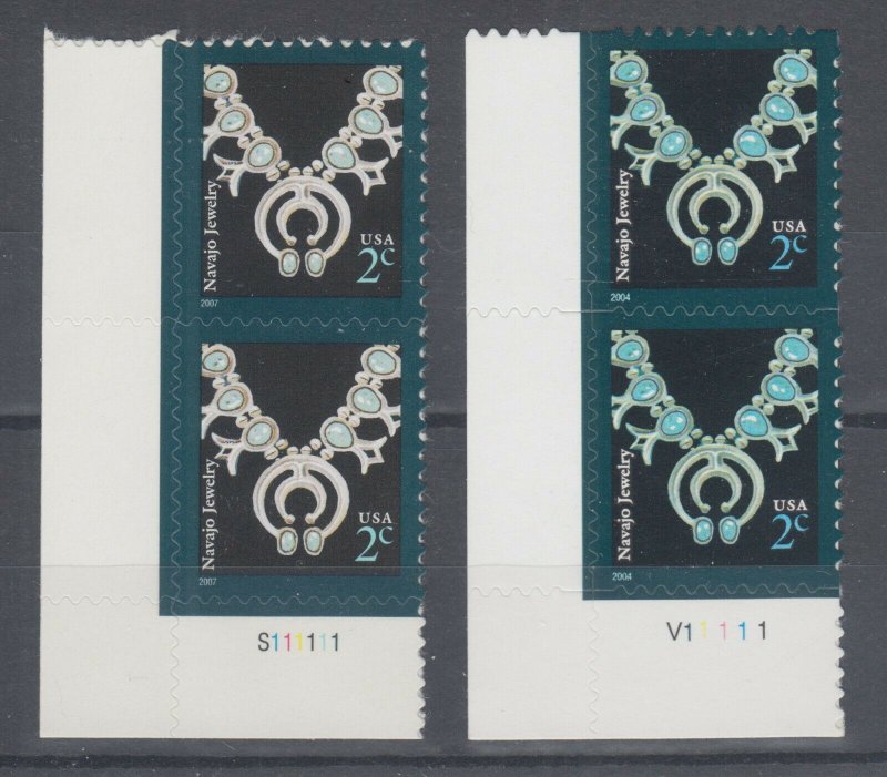 US Sc 3750 MNH. 2004 2c Navajo Necklace, both Printings Matched Plate Pairs