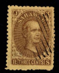 SARAWAK  Scott 1,  SG  1, CV £225, 3c  Sir James Brooke, Used 1869 stamp