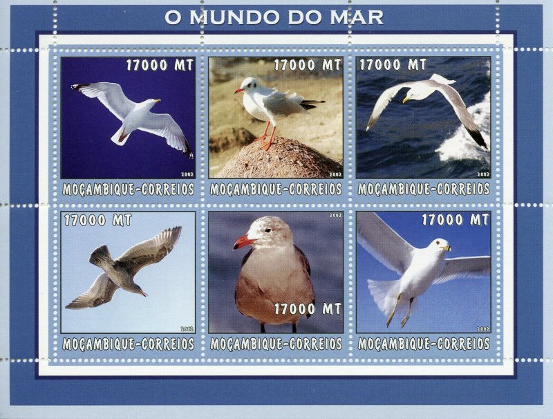 Mozambique 2002 MNH Gulls Seagulls 6v M/S Gull Birds Stamps 