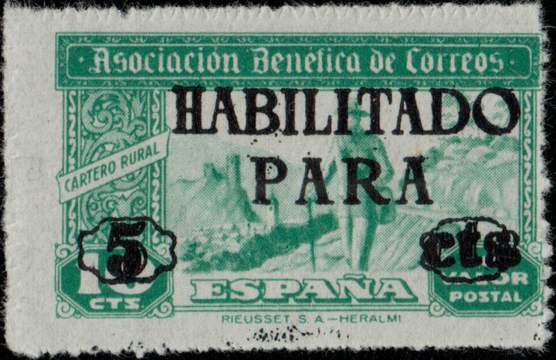 ESPAGNE ESPAÑA Sello Benéfico 5c/10c verde (hab. negra con serifa) Cartero Rural