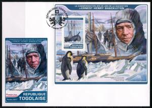 TOGO 2017 95th MEMORIAL OF ERNEST HENRY SHACKLETON  SOUVENIR SHEET FDC