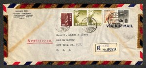 JAPAN 558 560 C29 & C41 STAMPS MARKS & CLERK NY REGISTERED AIRMAIL COVER 1957