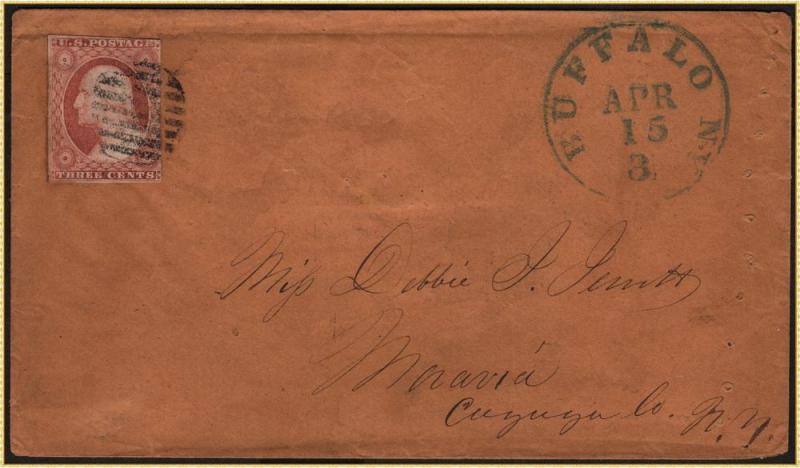 SC#11A 3¢ Washington Cover (1853) Buffalo, N.Y. Postmark