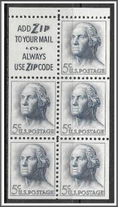 US #1213a Washington Booklet Pane MNH