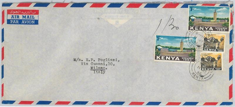 61358  - KENYA  - POSTAL HISTORY -  COVER to ITALY 1966 -  Mountains