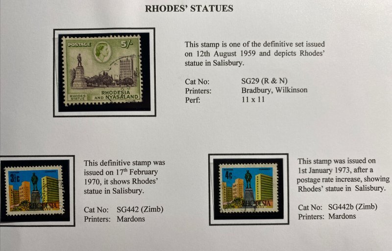 Mint Rhodesia & Nyasaland Cecil Rhodes Statue Postcard & Postage Stamps