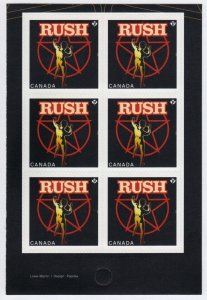 RUSH = Canadian Recording Artists = FRONT Booklet Page of 6 stamps = Canada 2013