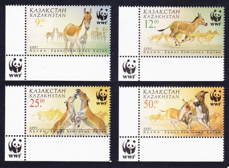 Kazakhstan WWF Kulan 4v with Bottom Left WWF Logo SG#332-335 MI#345-348