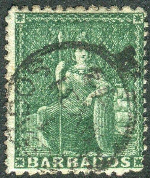 BARBADOS-1872 ½d Green Perf 11-13x14½-15½.  A fine used example Sg 56