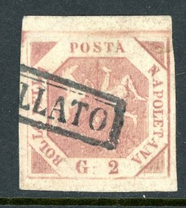 Italy 1858 Naples 2g Lake Scott #3b VFU N4 ⭐⭐⭐⭐⭐