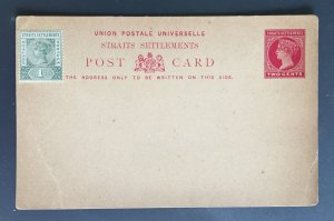 Malaya Straits Settlements 1893 QV UPU Post Card 2c uprated 1c Unused ISC#P16