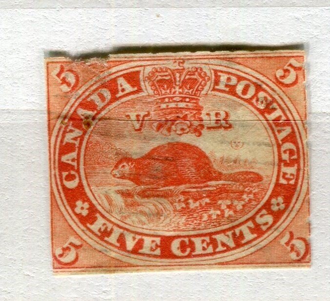 CANADA; 1860s classic early QV Beaver issue Unused 5c. value, clipped Perfs