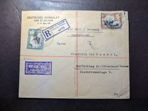 1938 Registered British KUT Cover Dar Es Salaam to Buchschlag Offenbach Germany