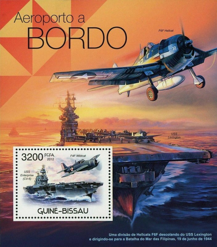 Floating Airport Stamp Airplanes F4F Wildcat USS Enterprise CV-6 S/S MNH #5901 