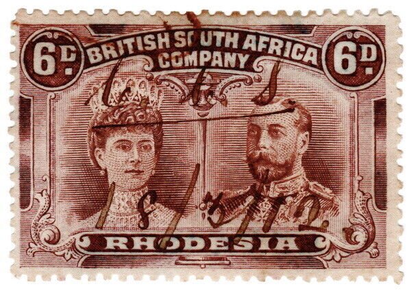 (I.B) Rhodesia/BSAC Revenue : Duty Stamp 6d