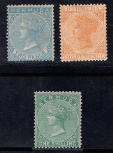 MOMEN: BERMUDA SG # 3,5a,8 P14 CROWN CC 1865-1875 MINT OG H £1,300 LOT #68852*