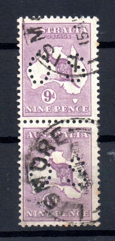 Australia KGV 9d violet OS perfin fine used pair WS16643