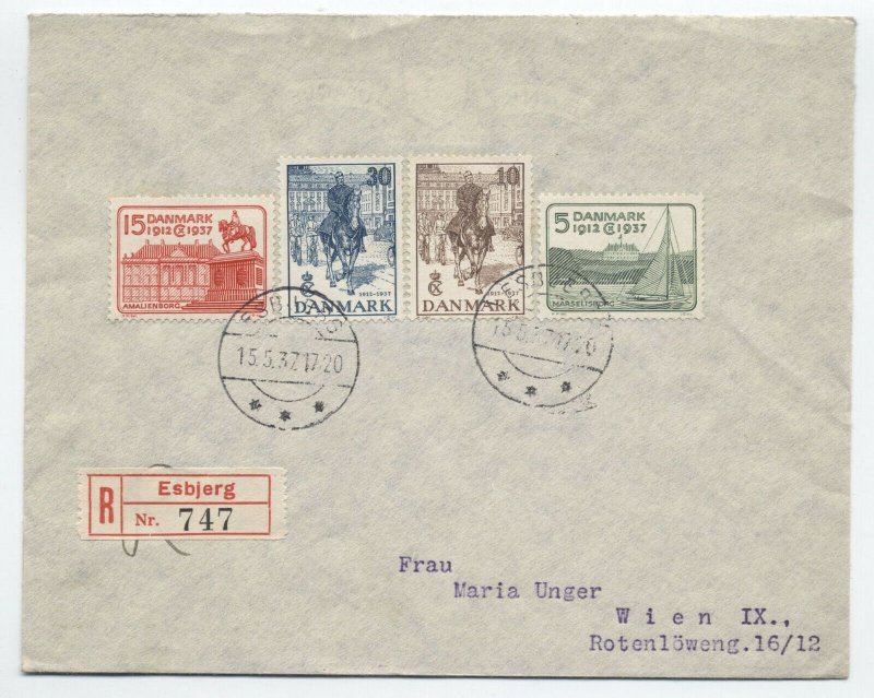 1937 Denmark 25th anniversary Christian X FDC #258-61 on registered cover[S.167]