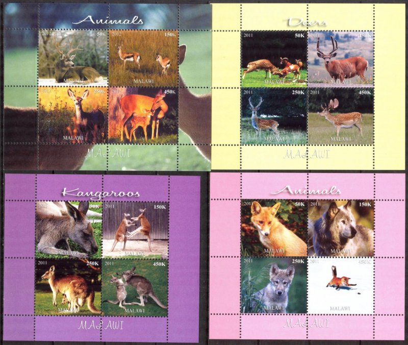 Malawi 2012 Kangaroos Deer's Fox 4 sh. MNH Cinderella {s009}