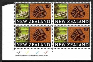 NEW ZEALAND 1969 18c   WOOL   MNH   PLATE BLK 4 #1111