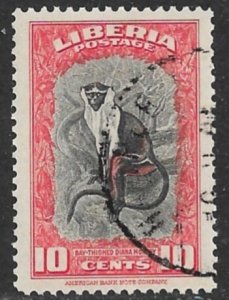 LIBERIA 1942 10c BAY-THIGHED DIANA MONKEY Pictorial Sc 288 CTO USED