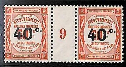 94854dB - FRANCE - STAMPS - TIMBRES TAX  Yvert # TT 50 GUTTER with MILLESIME  MH 