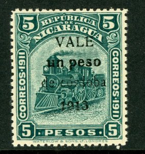 Nicaragua 1912 Bluefields Waterlow Train 1P/5 Peso Blue Green Scott 337 Min Q611