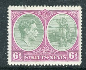 ST. KITTS NEVIS; 1938-40s early GVI issue fine Mint hinged Shade of 6d. value