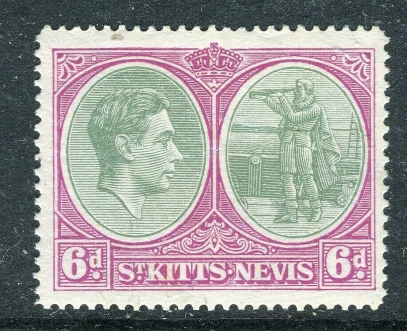 ST. KITTS NEVIS; 1938-40s early GVI issue fine Mint hinged Shade of 6d. value