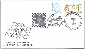 US SPECIAL EVENT AND PICTORIAL CANCEL COVER CAMELLIA FESTIVAL SACRAMENTO 1988