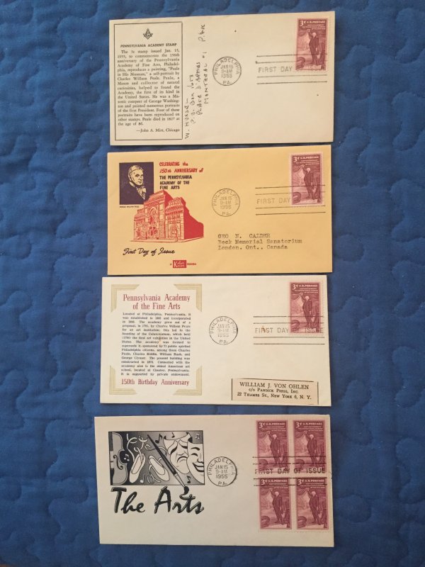 4 Charles Peale. FINE ARTS FDCs rare cachets