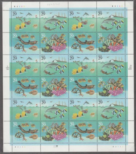 U.S. Scott #2863-2866 Sea Wonders -$6.96 Face -Middle Left Plate - Mint NH Sheet