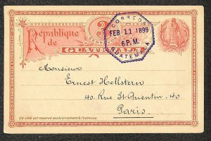 GUATEMALA H&G #4 POSTAL CARD GUATEMALA CITY TO PARIS FRANCE 1899