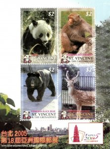 St. Vincent 2005 - SC# 3485 Taipei Stamp Expo, Animals, Panda - Sheet of 4 - MNH
