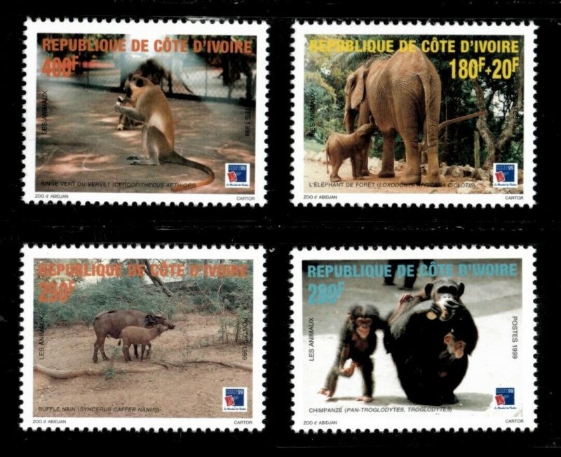 Ivory Coast 1999 - African Wildlife, Elephant, Chimp - Set of 4v - 1030-33 - MNH