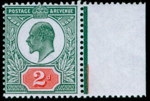 GB EDVII SG291 SPEC M13(2), 2d deep dull green & carmine, LH MINT. Cat £28.