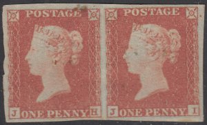 Great Britain 1841 MH Sc #3 1p Victoria, red brown Pair Position JH, JI 4 mar...