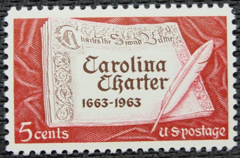 US #1230 MNH Single, Carolina Charter, SCV $.25 L12