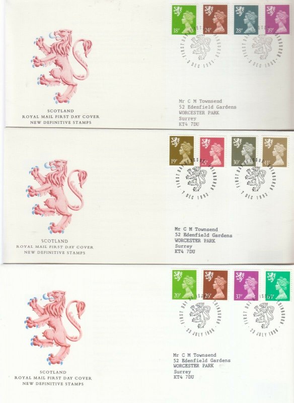 1984-1996 SCOTLAND MACHIN DEFINITIVE FIRST DAY COVERS X9