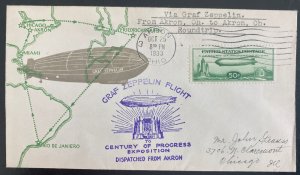 1933 Akron OH USA LZ 127 Graf Zeppelin cover To Century Of Progress Exhibit #C18