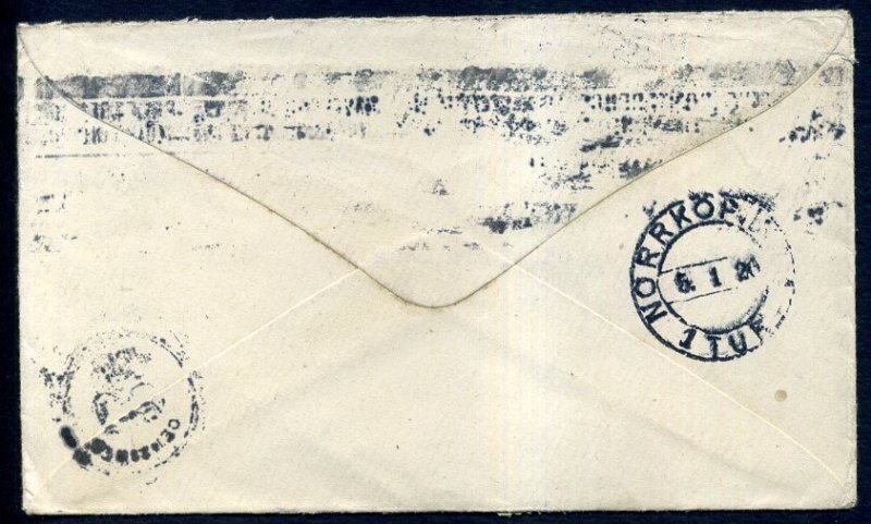 New Zealand 1919 GV 1 1/2d brown Surface print, Auckland to Sweden
