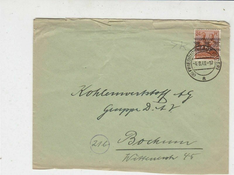 Germany Friedrichstedt 1948 Allied Occupation Stamps Cover to Bochum Ref 32366