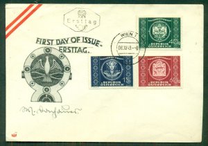 AUSTRIA 1949, Complete set on FDC (#565-7), VF, Michel $60.00