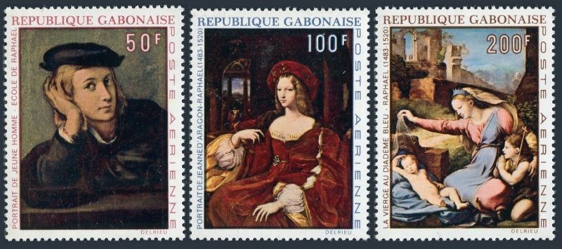 Gabon C102-C102B, lightly hinged. Michel 374-376. Paintings by Raphael, 1970.