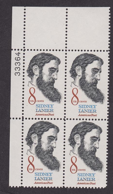 1446 Sidney Lanier MNH Plate Block UL